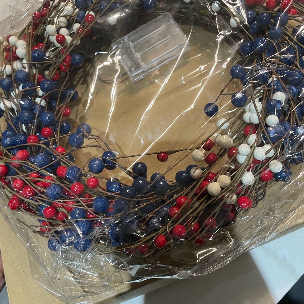 Flag Style Garland Wreath with LED Lights red and Black Berries